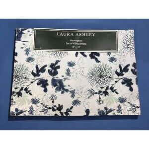 Laura Ashley Harrington Set 4 Reversible Placemats Blue Floral Flowers 13" x 18"